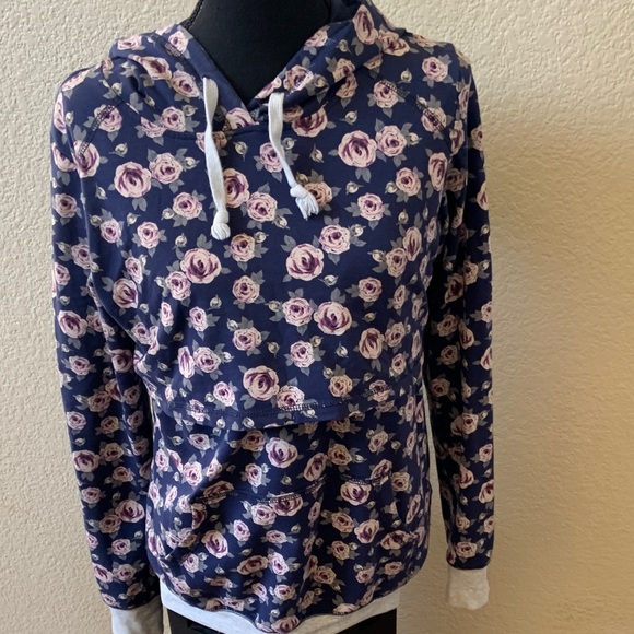 Latched Mama Navy Hoodie with Floral Accents - Picture 1 of 8